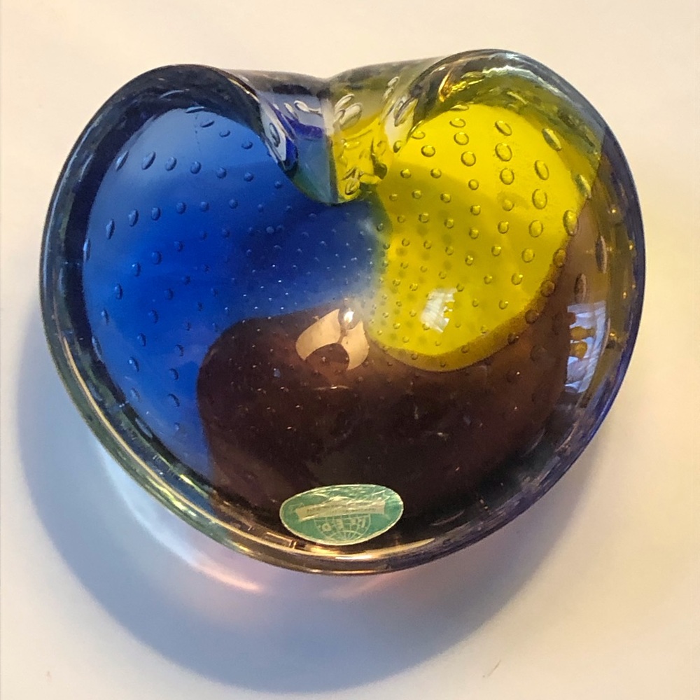 Rare Tri Color Murano Bullicante, 2 Strands Controlled Bubbles, Original Sticker